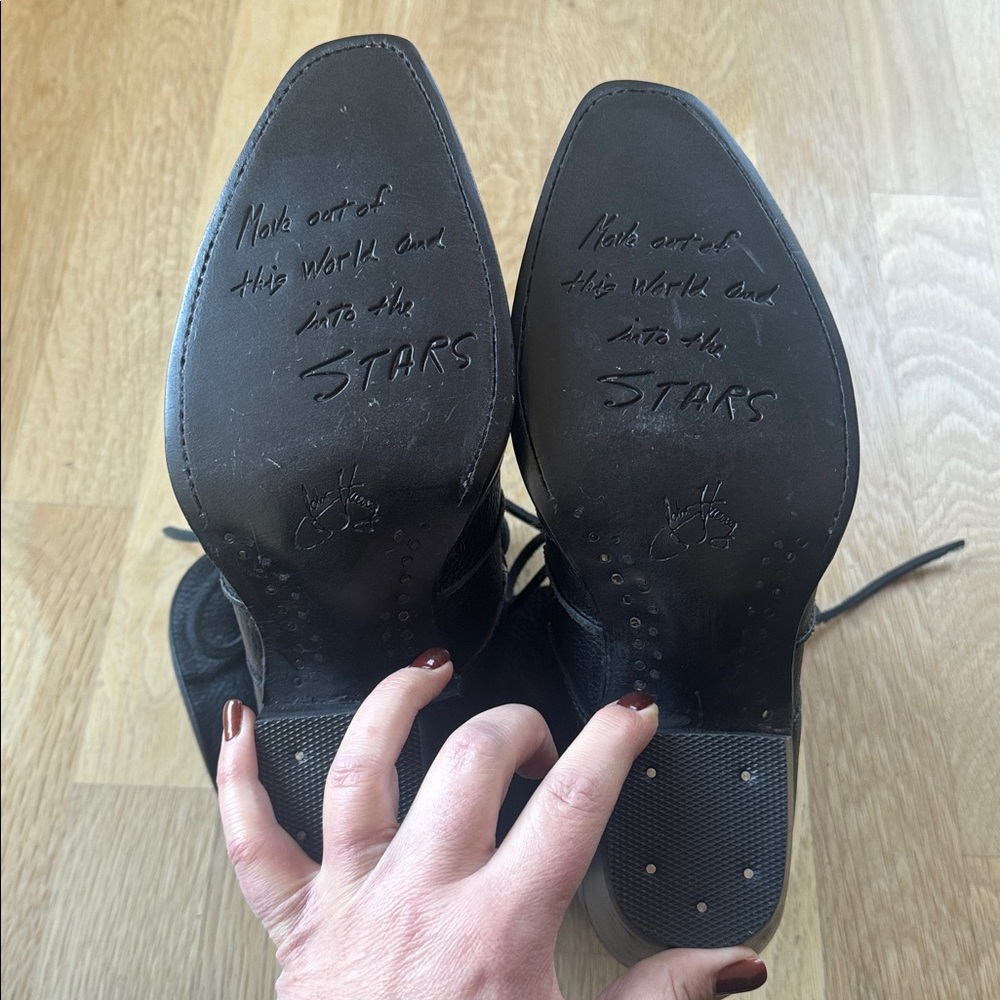 John Fluevog Black Leather Lace-Up Ankle Boots - Picture 8 of 10